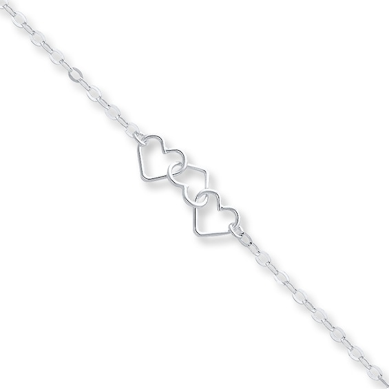 Heart Motif Anklet Solid Sterling Silver 10"