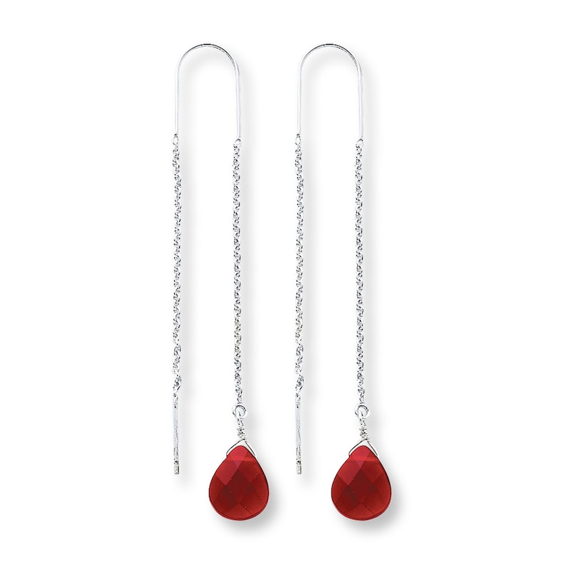 Main Image 1 of Threader Earrings Red Crystals Sterling Silver