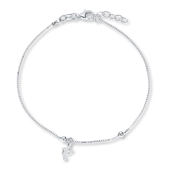 Dolphin Charm Anklet Sterling Silver 9
