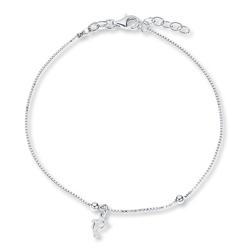 Main Image 1 of Dolphin Charm Anklet Solid Sterling Silver 10&quot;