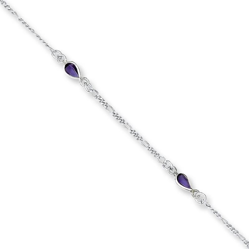 Main Image 1 of Amethyst Anklet Solid Sterling Silver 9&quot; Length