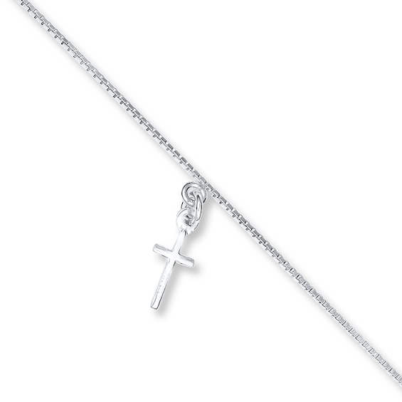 Cross Anklet Solid Sterling Silver 10"