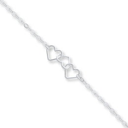 Heart Motif Anklet Solid Sterling Silver 9"