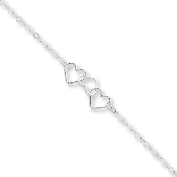 Heart Motif Anklet Solid Sterling Silver 9"
