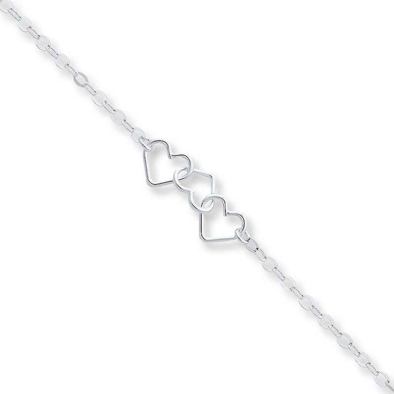 Main Image 1 of Heart Motif Anklet Solid Sterling Silver 9&quot;