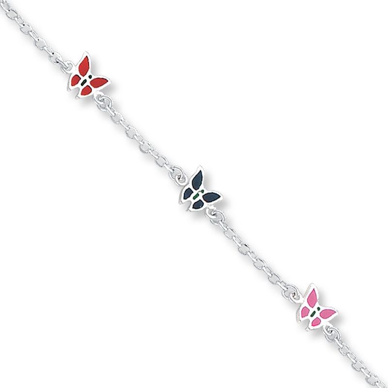 Main Image 1 of Butterfly Bracelet Enamel Accents Sterling Silver 6&quot;