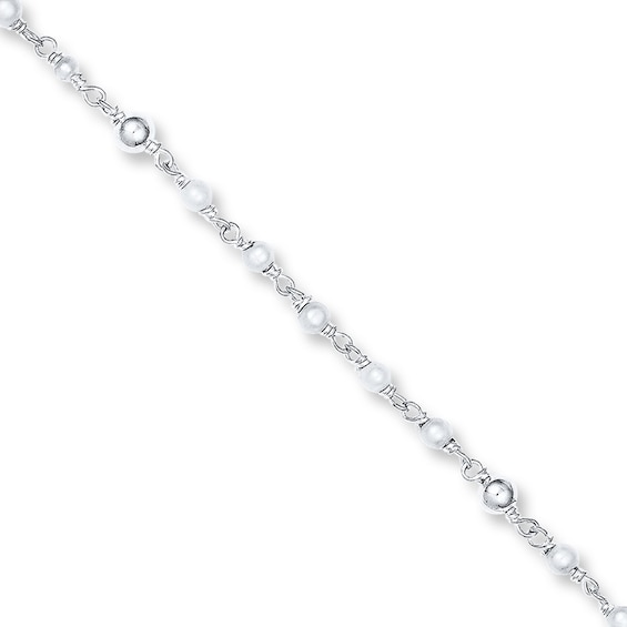 Cultured Pearl Anklet Solid Sterling Silver 10" Length