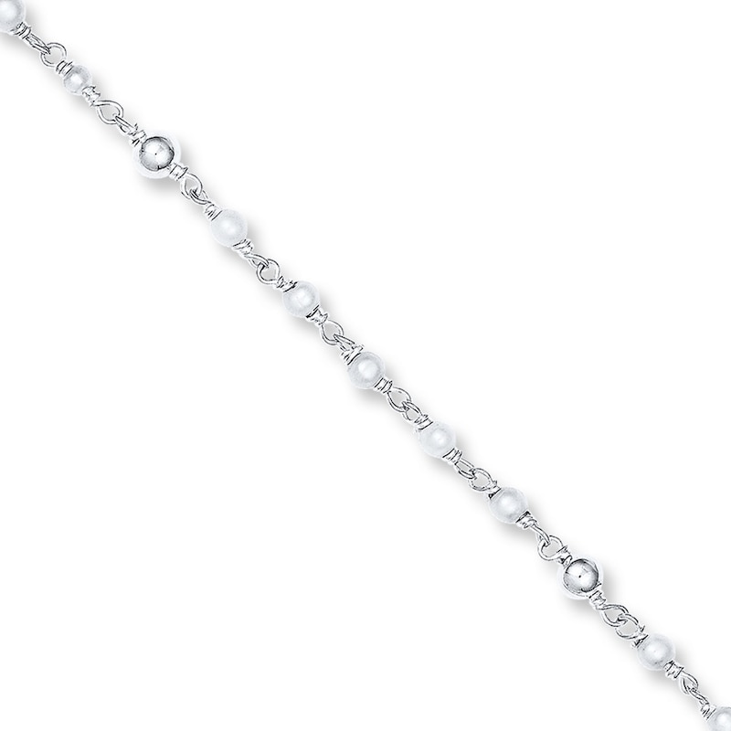 Cultured Pearl Anklet Sterling Silver 10" Length