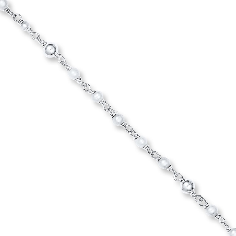 Main Image 1 of Cultured Pearl Anklet Solid Sterling Silver 10&quot; Length