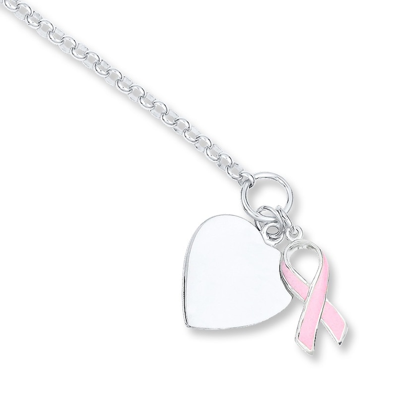 Main Image 1 of Pink Ribbon Bracelet Sterling Silver 7.5&quot;