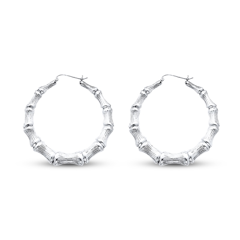 Main Image 1 of Bamboo Hoop Earrings Sterling Silver