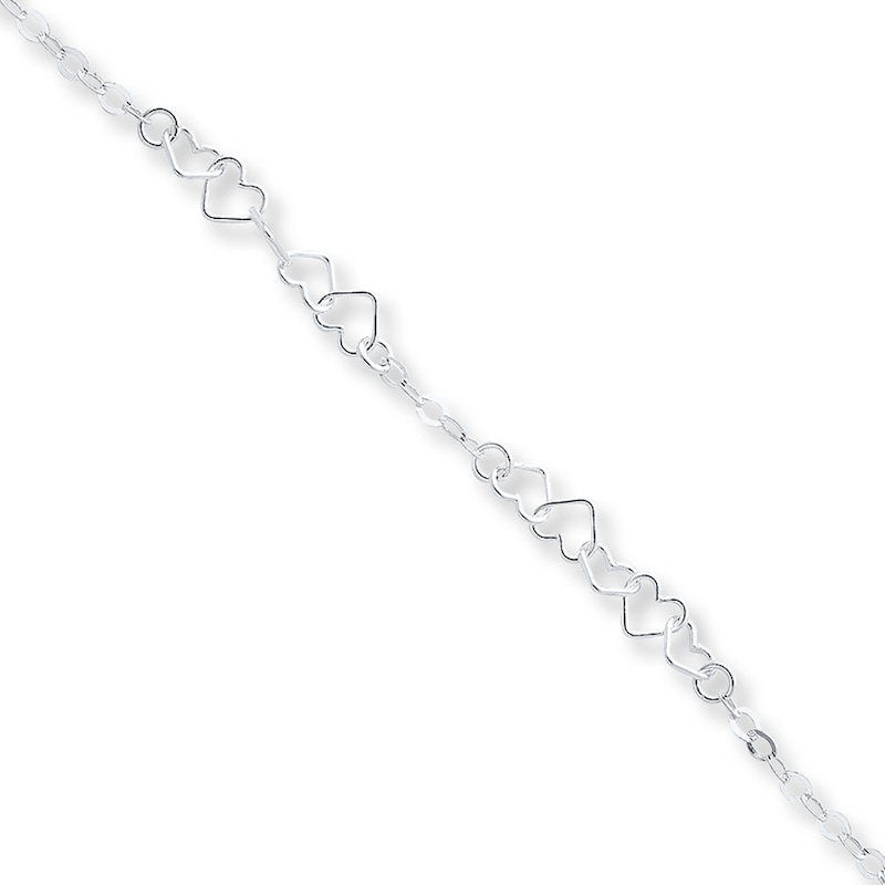 Main Image 1 of Heart Link Anklet Solid Sterling Silver 10&quot;