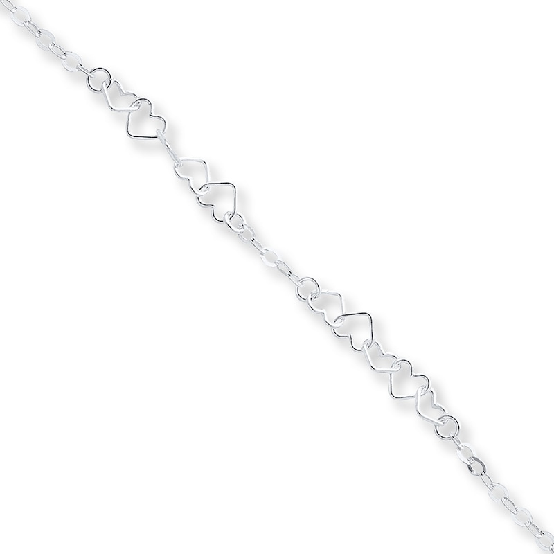 Heart Link Anklet Sterling Silver 10"