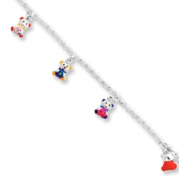 Teddy Bear Bracelet Enamel Accents Sterling Silver 6"
