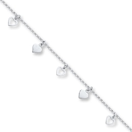 Heart Anklet Solid Sterling Silver 10"