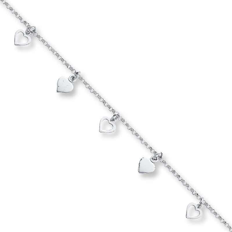 Main Image 1 of Heart Anklet Solid Sterling Silver 10&quot;