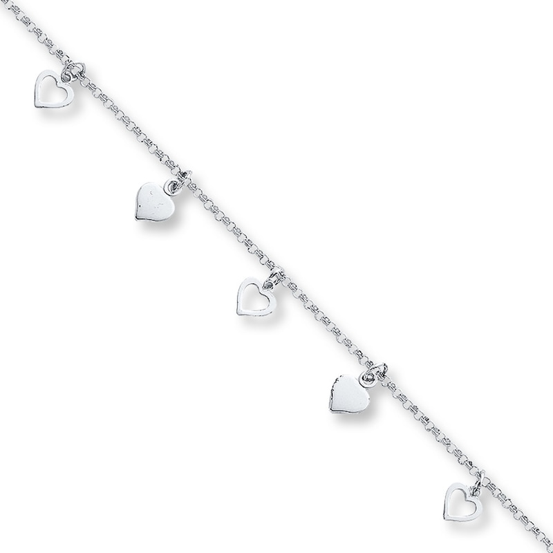 Heart Anklet Sterling Silver 10"