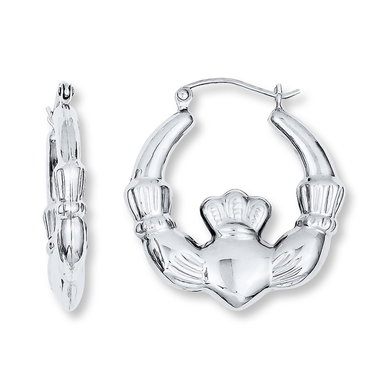 Main Image 1 of Claddagh Hoop Earrings Sterling Silver