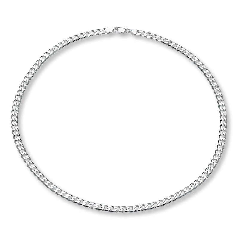 Solid Curb Link Necklace Sterling Silver 24"