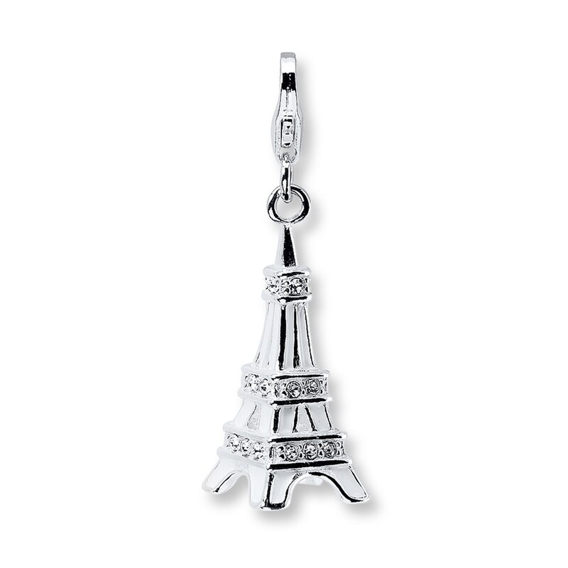 Eiffel Tower Charm White Enamel & Crystals Sterling Silver | Kay