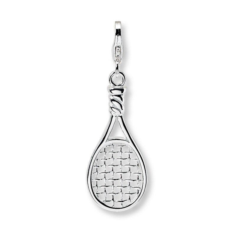 Sterling Silver 3-D Polished Tennis Racquet w/Lobster Clasp Charm 