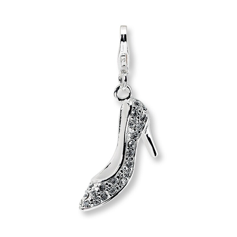 High Heel Shoe Charm White Enamel & Crystals Sterling Silver | Kay