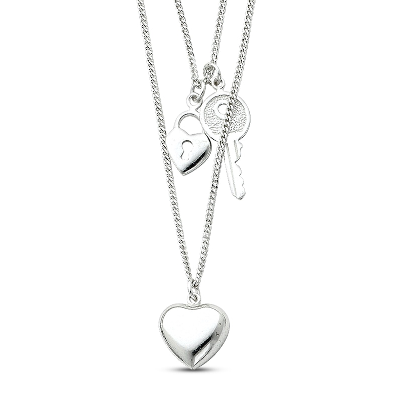 Main Image 1 of Heart & Key Necklace Sterling Silver