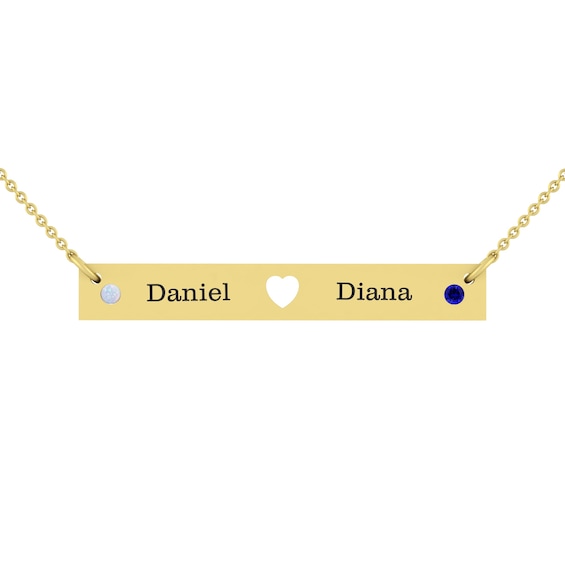 Birthstone Couple's Heart Bar Necklace (2 Stones and Lines)