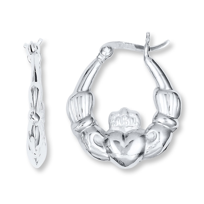Main Image 1 of Claddagh Hoop Earrings Sterling Silver