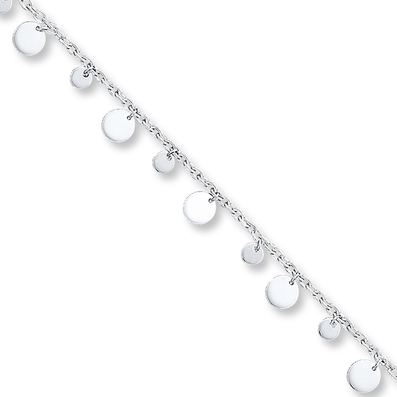 Dangling Circle Anklet Sterling Silver 10"