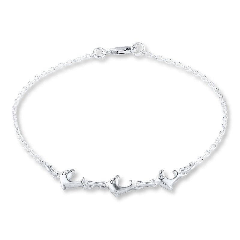 Main Image 1 of Dolphin Anklet Solid Sterling Silver 9&quot;