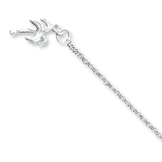 Palm Tree Anklet Solid Sterling Silver 9"