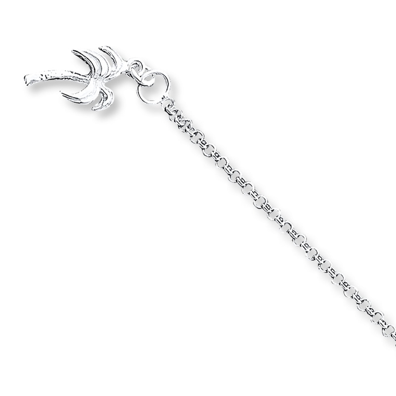 Palm Tree Anklet Sterling Silver 9"