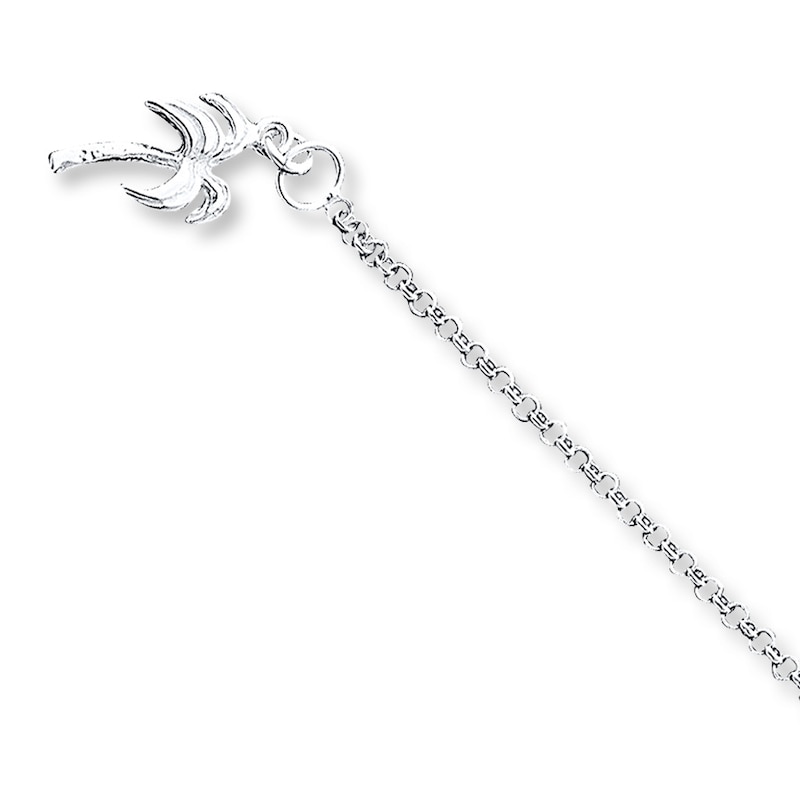 Main Image 1 of Palm Tree Anklet Solid Sterling Silver 9&quot;
