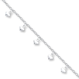 Dangling Heart Anklet Hollow Sterling Silver 9"