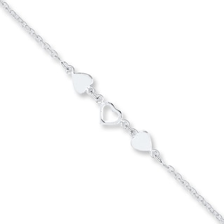 9ct White Gold Hammered Trace Anklet with Engravable Heart Charm - 9.5  Inches