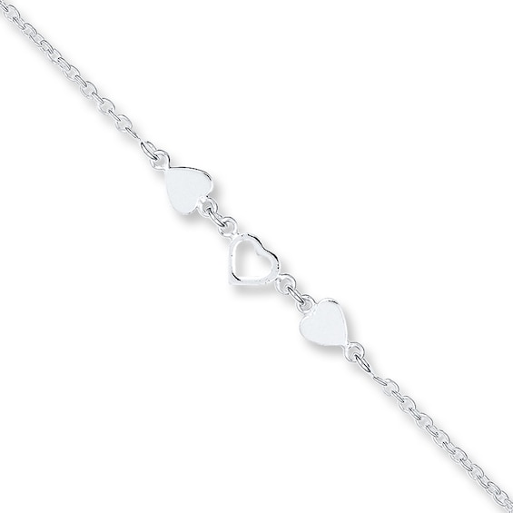 Heart Anklet Solid Sterling Silver 9"