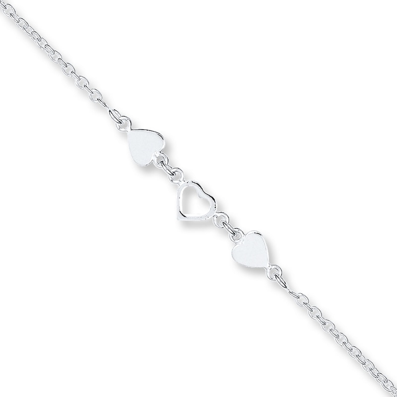 Main Image 1 of Heart Anklet Solid Sterling Silver 9&quot;