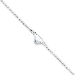 Puffed Heart Anklet Solid Sterling Silver 9"