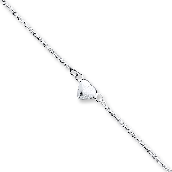 Puffed Heart Anklet Solid Sterling Silver 9"
