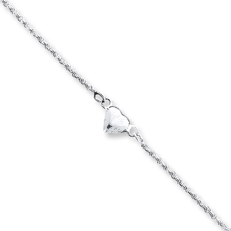 Main Image 1 of Puffed Heart Anklet Solid Sterling Silver 9&quot;