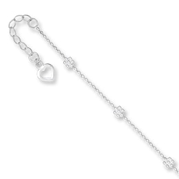 Flower Anklet Solid Sterling Silver 10"