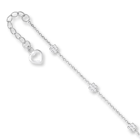 Flower Anklet Solid Sterling Silver 10"