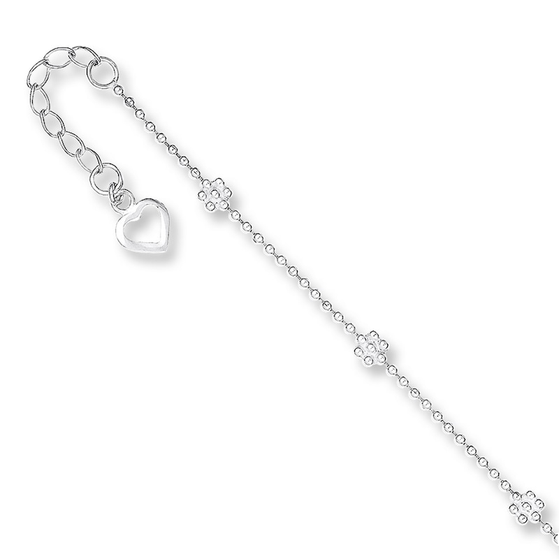 Main Image 1 of Flower Anklet Solid Sterling Silver 10&quot;
