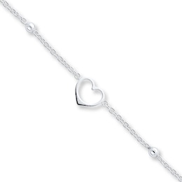 Heart Anklet Solid Sterling Silver 10"