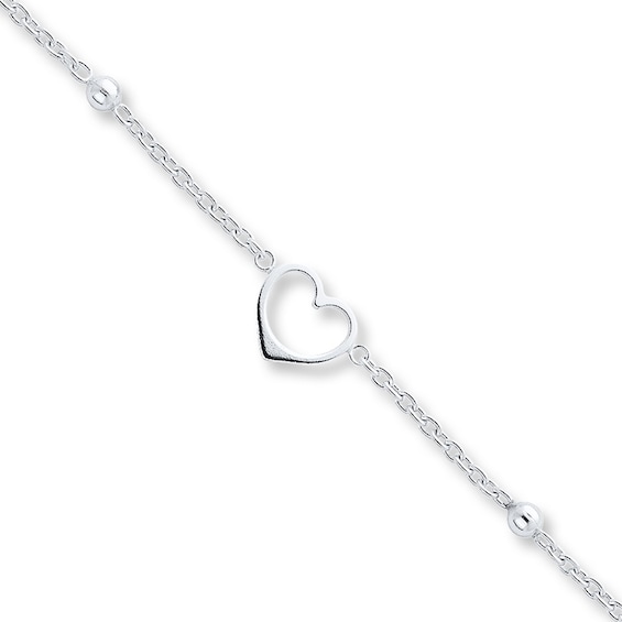 Heart Anklet Solid Sterling Silver 10"