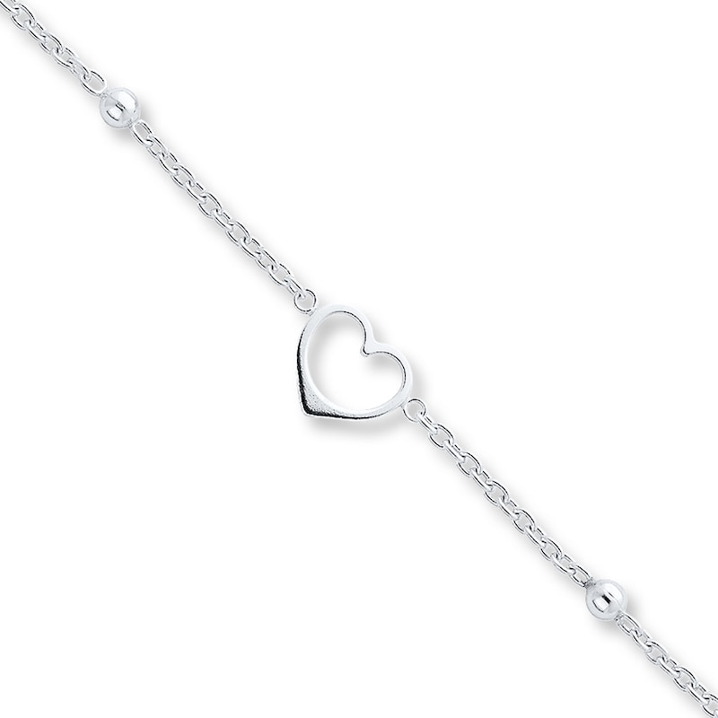 Main Image 1 of Heart Anklet Solid Sterling Silver 10&quot;