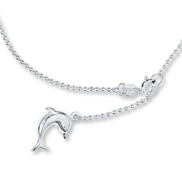Dolphin Charm Anklet Hollow Sterling Silver 10"