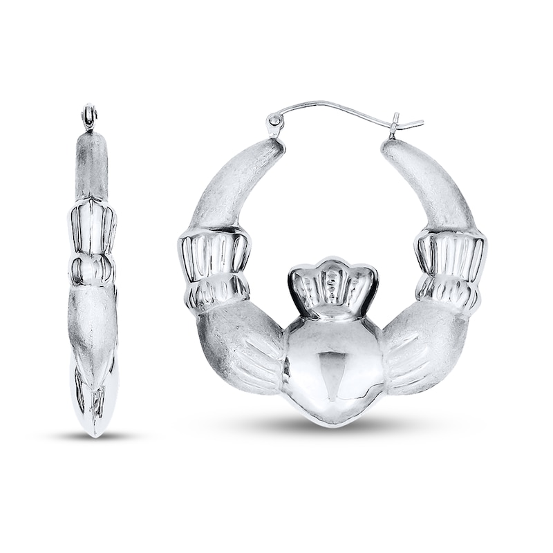 Main Image 1 of Claddagh Hoop Earrings Sterling Silver