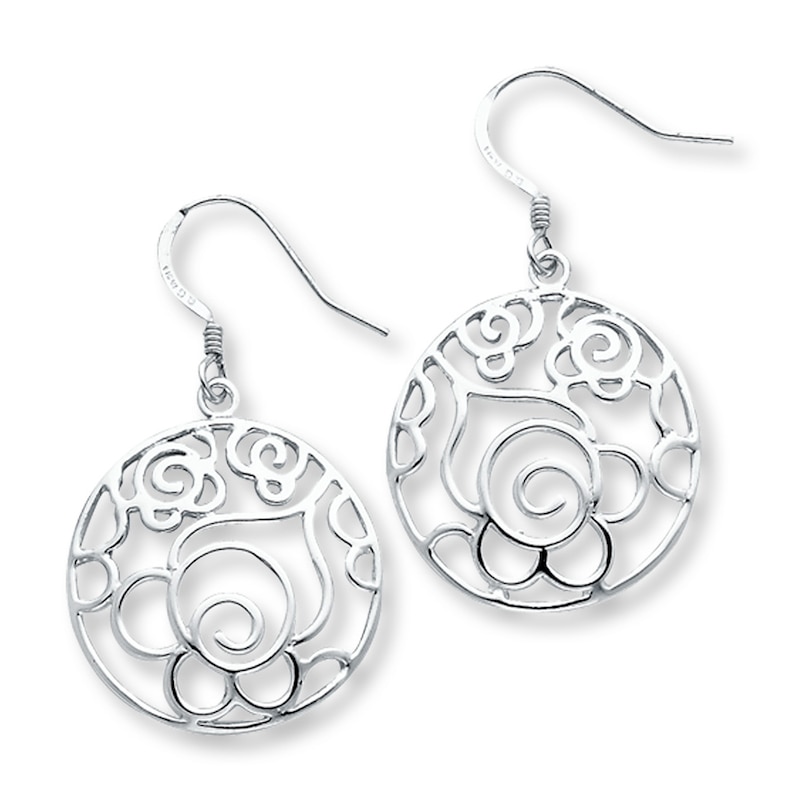 Main Image 1 of Circle Flower Earrings Sterling Silver